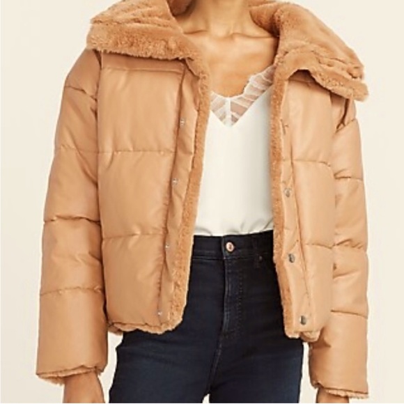 Express Reversible Vegan Leather & Faux Fur Puffer Coat - XXS - Picture 1 of 16